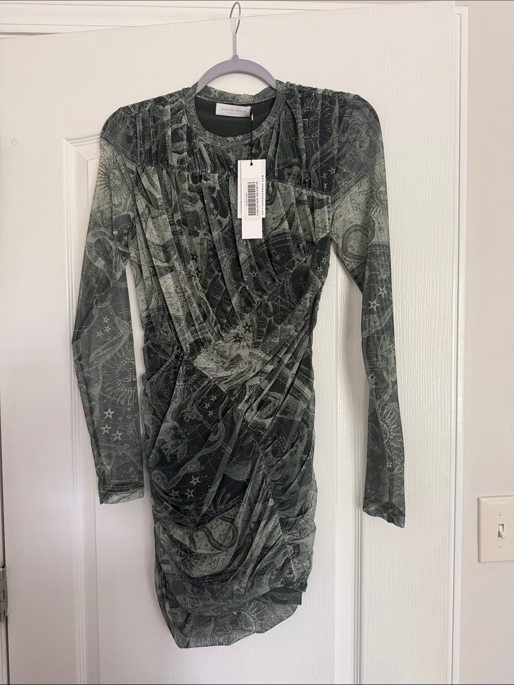 Jonathan Simkhai Army Astrology Print Long Sleeve Mesh Mini Dress